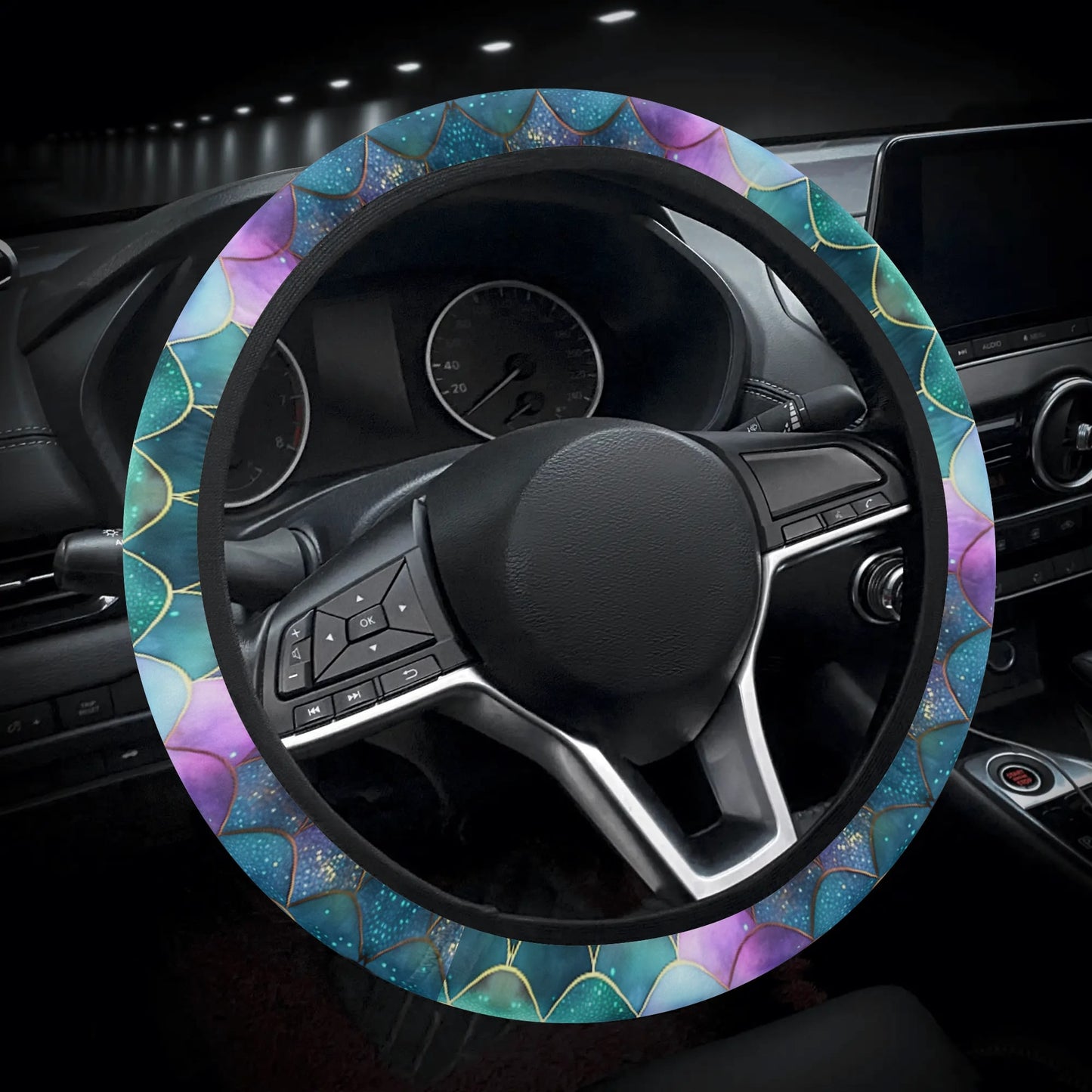 Mermaid Scales Purple Green Car Steering Wheel Cover