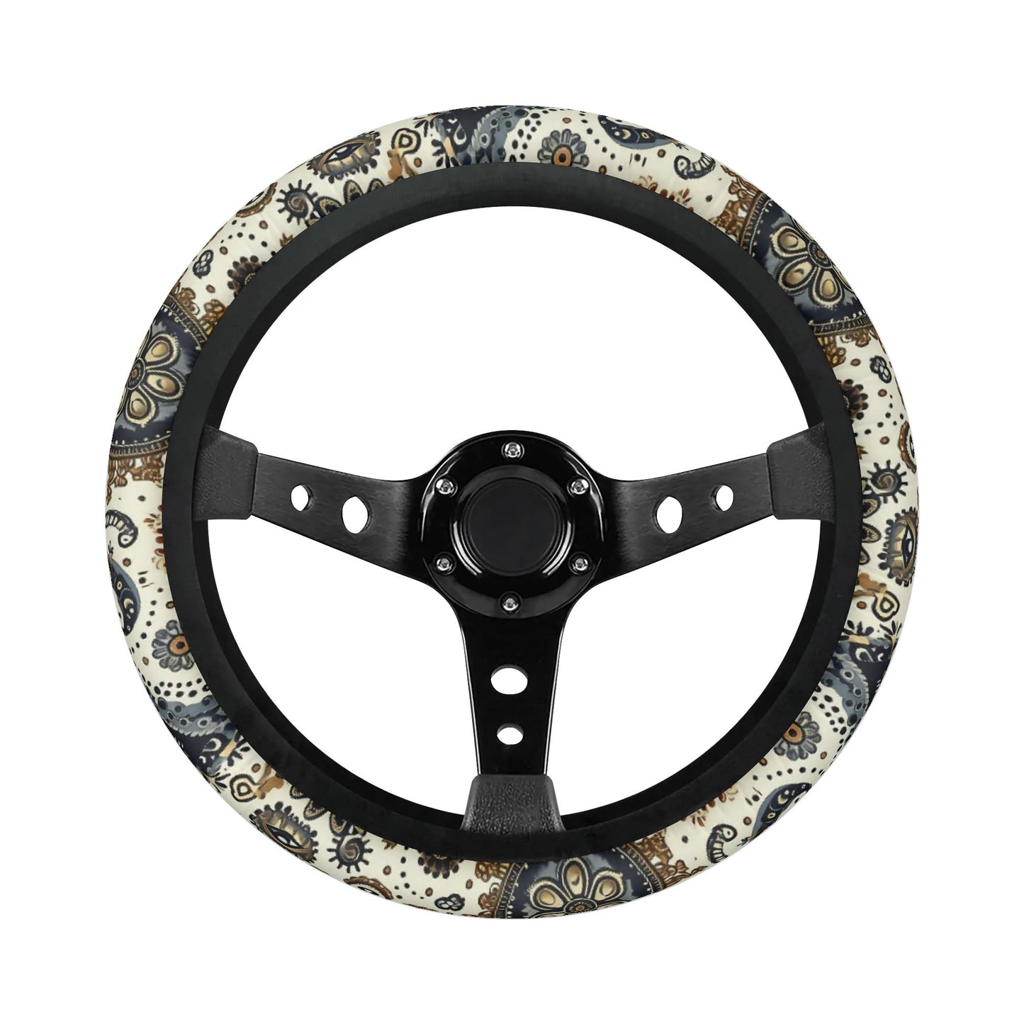 Paisley Circles White Car Steering Wheel Cover