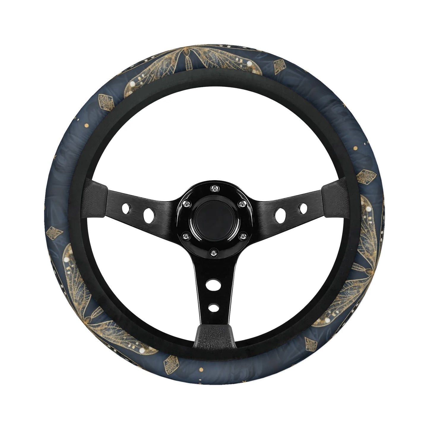 Blue Gold Dragonfly Car Steering Wheel Cover