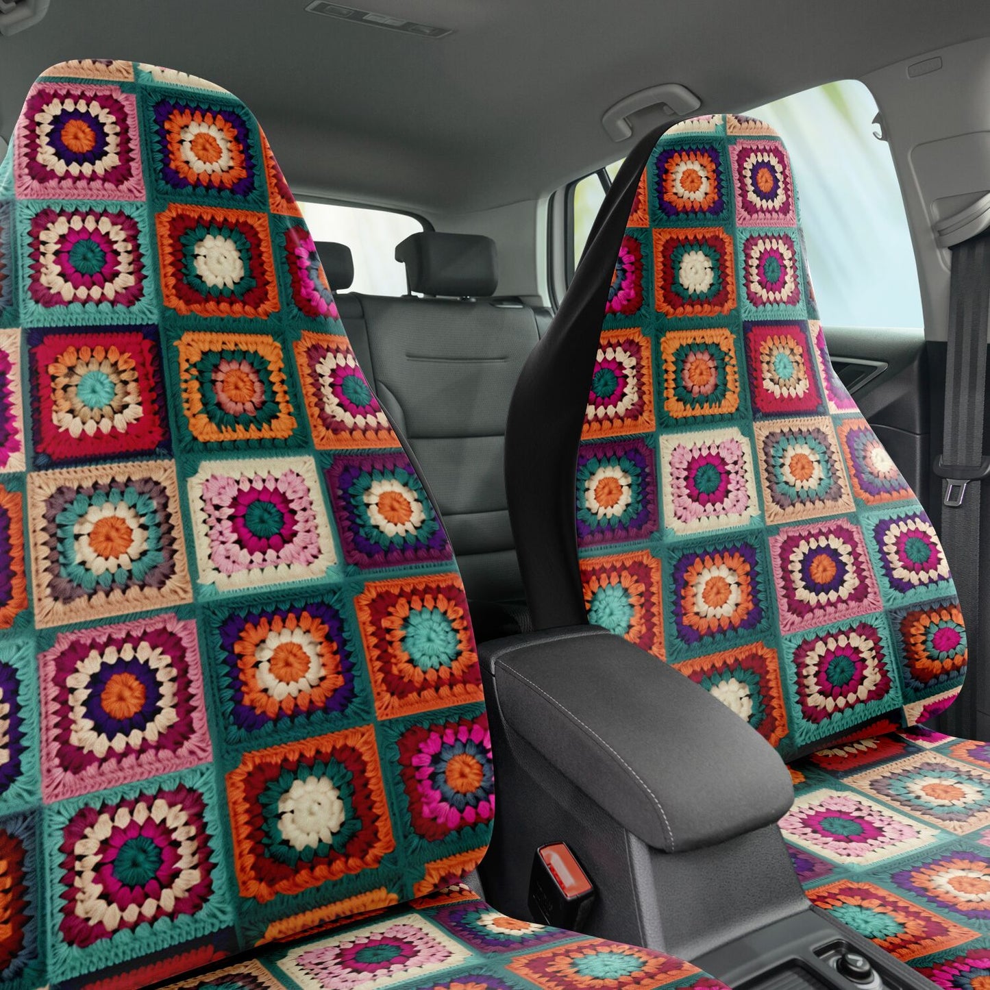Granny Squares Car Seat Covers - Front Seat Cover or Full Set Front and Back Seat Cover Front Seat Cover Universal Fit
