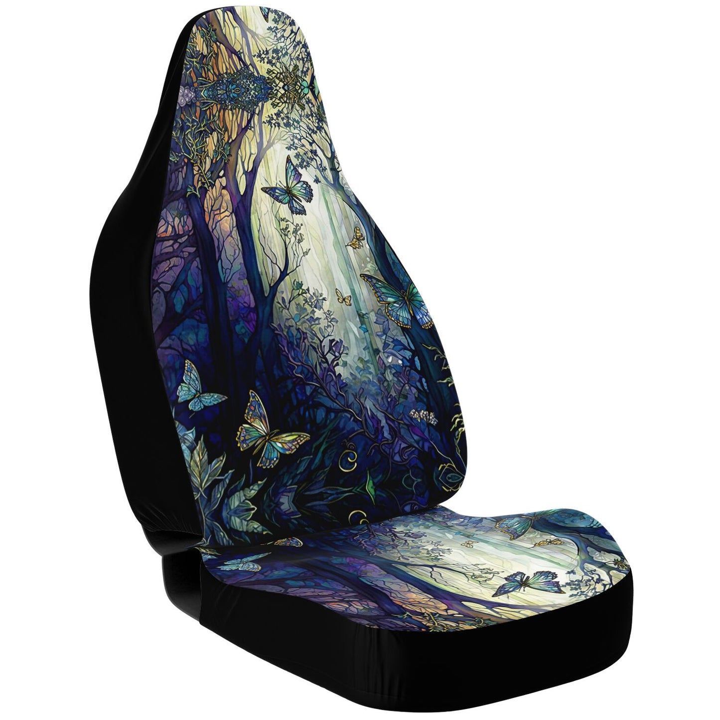 Blue Enchanted Forest Car Seat Cover - Front Seat Cover or Full Set Front and Back Seat Cover Universal Fit
