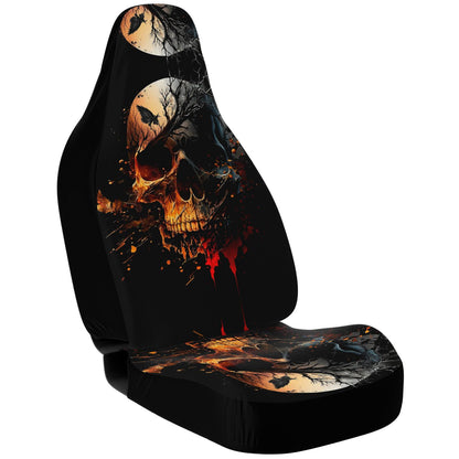 Skull Moon Car Seat Covers - Front Seat Cover or Full Set Front and Back Seat Cover Universal Fit