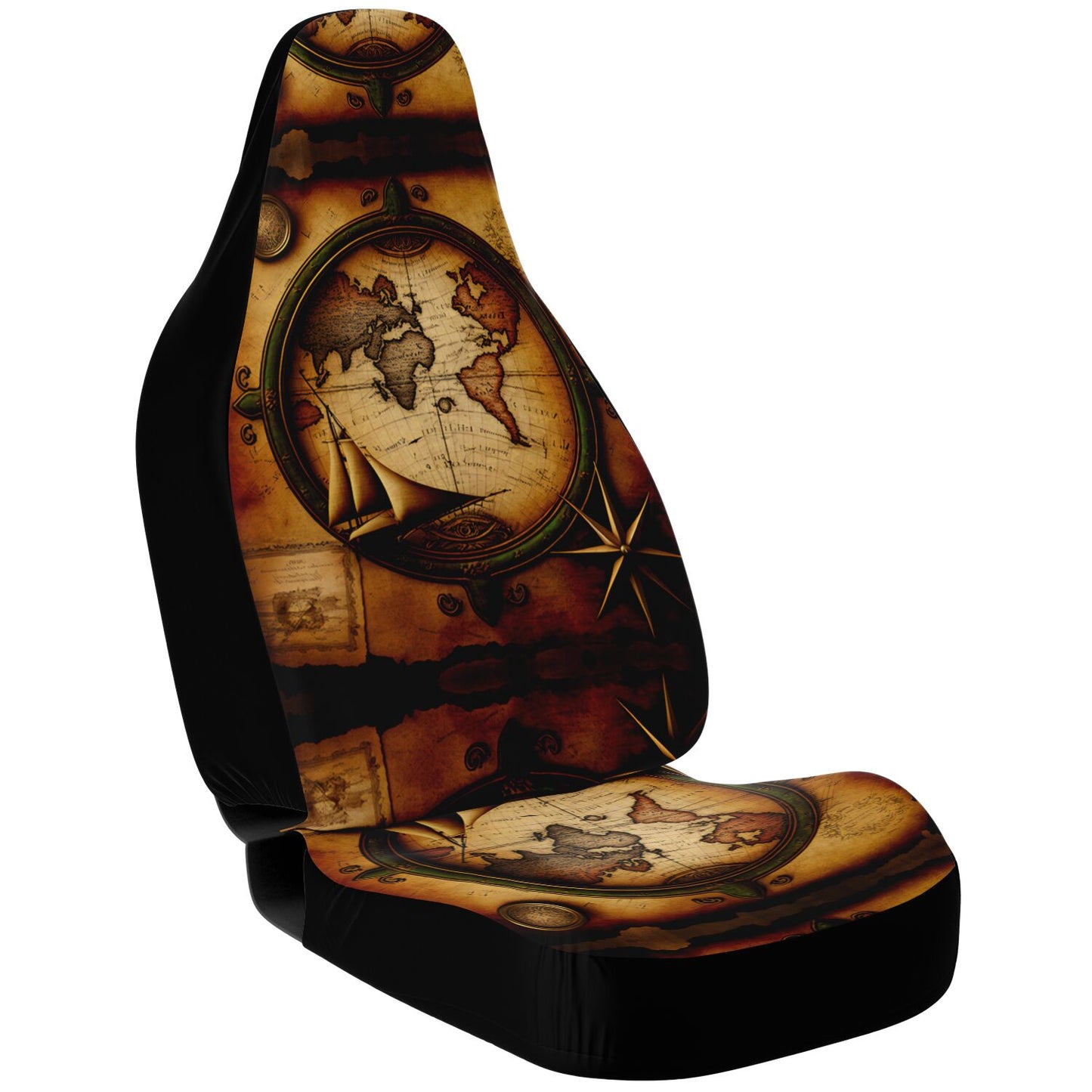 Old World Ship Maps 22 Car Seat Covers - Front Seat Cover or Full Set Front and Back Seat Cover Universal Fit