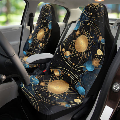 Celestial Planets Moon Car Seat Covers - Front Seat Cover or Full Set Front and Back Seat Cover Universal Fit