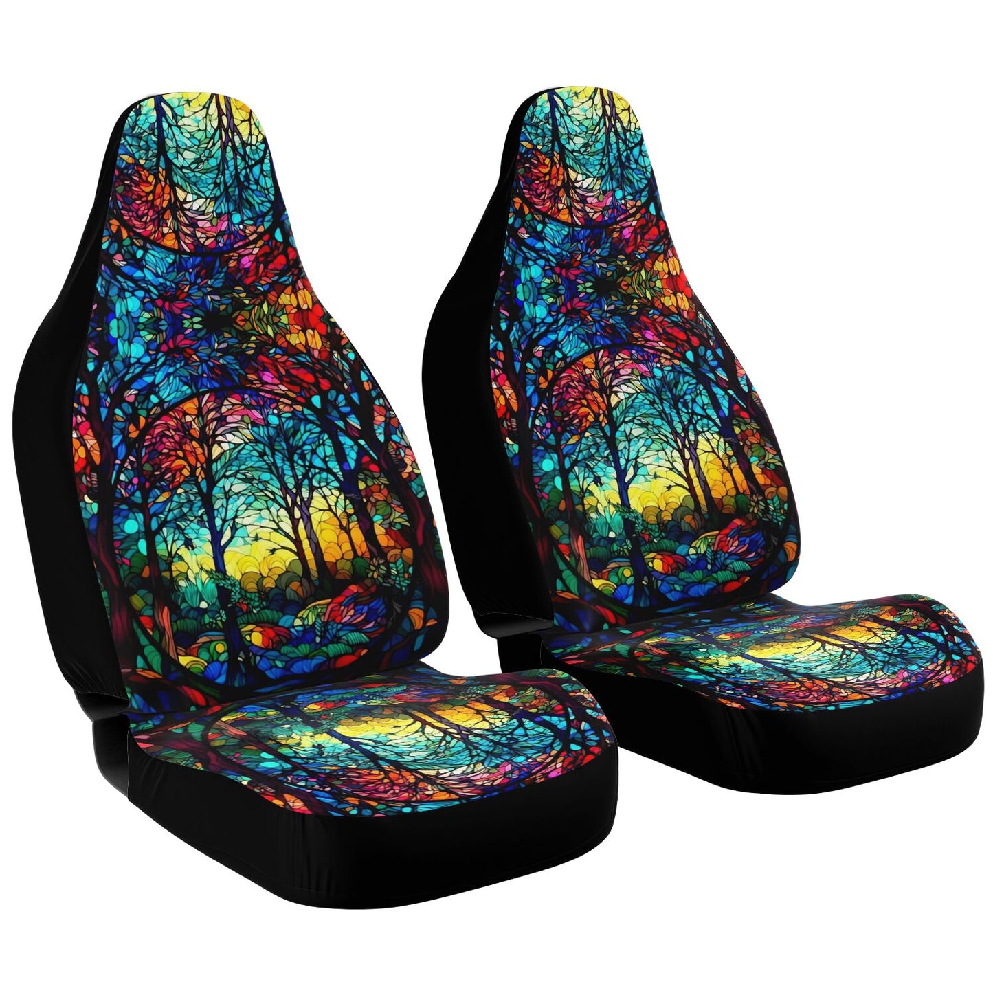 Dark Stained Glass Car Seat Cover - Front Seat Cover or Full Set Front and Back Seat Cover Universal Fit