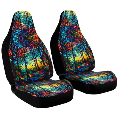 Dark Stained Glass Car Seat Cover - Front Seat Cover or Full Set Front and Back Seat Cover Universal Fit
