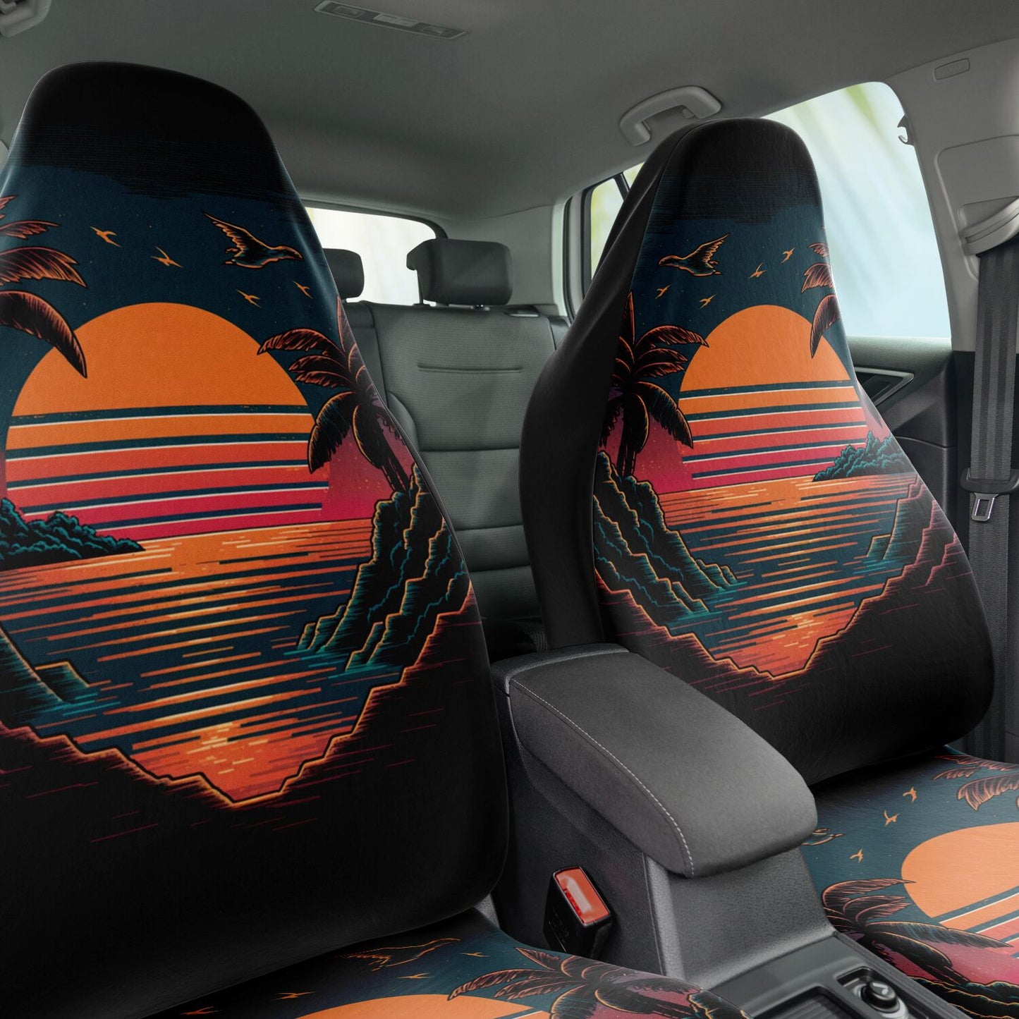 Retro Sunset Car Seat Covers - Front Seat Cover or Full Set Front and Back Seat Cover Universal Fit