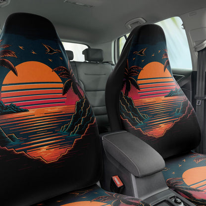 Retro Sunset Car Seat Covers - Front Seat Cover or Full Set Front and Back Seat Cover Universal Fit