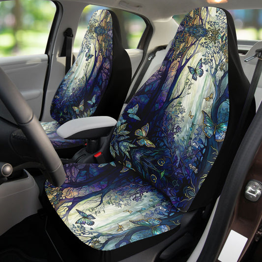 Blue Enchanted Forest Car Seat Cover - Front Seat Cover or Full Set Front and Back Seat Cover Universal Fit
