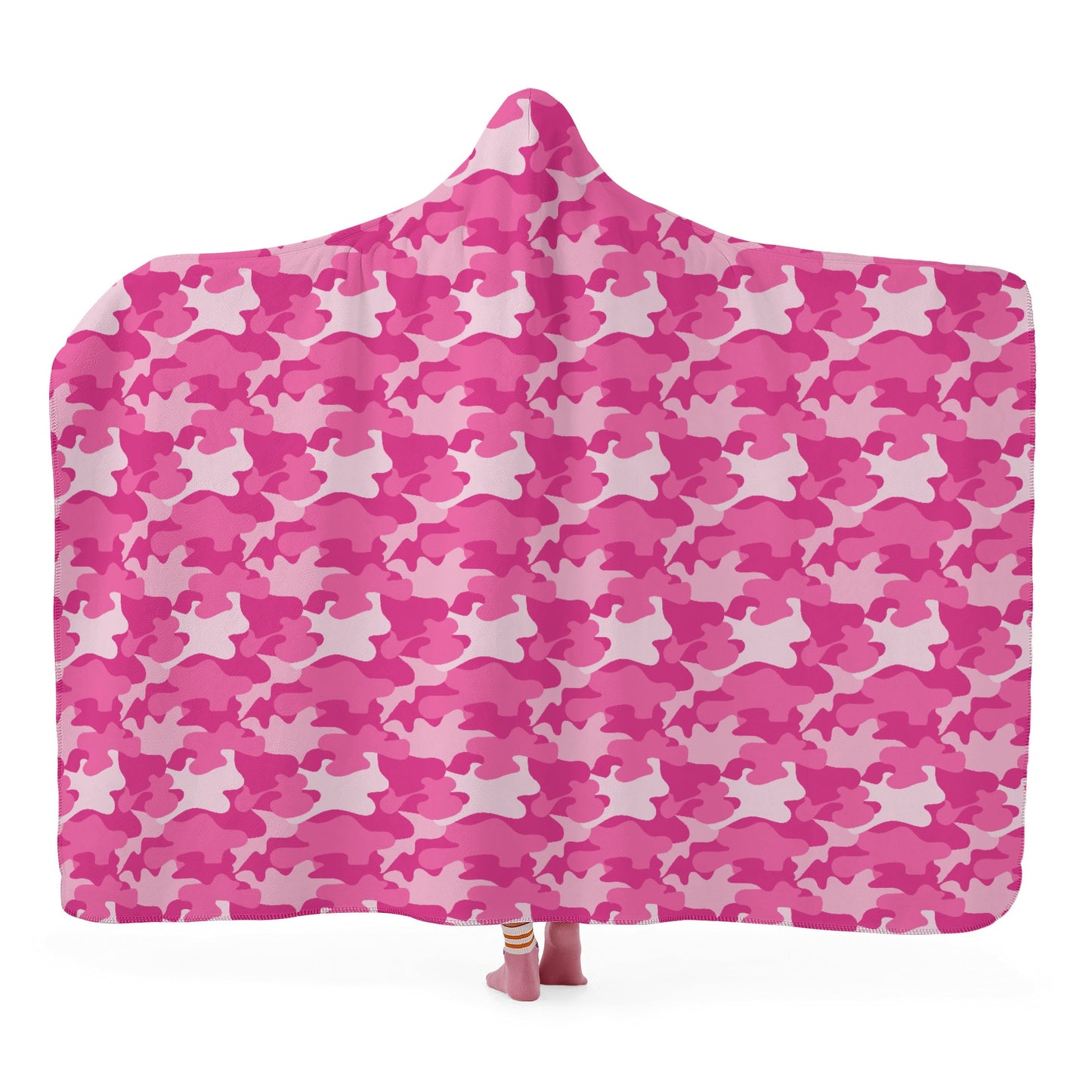 Pink Camo Hooded Blanket - Micro Fleece Lining Cosy Sherpa Blanket