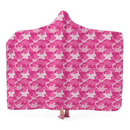 Pink Camo Hooded Blanket - Micro Fleece Lining Cosy Sherpa Blanket