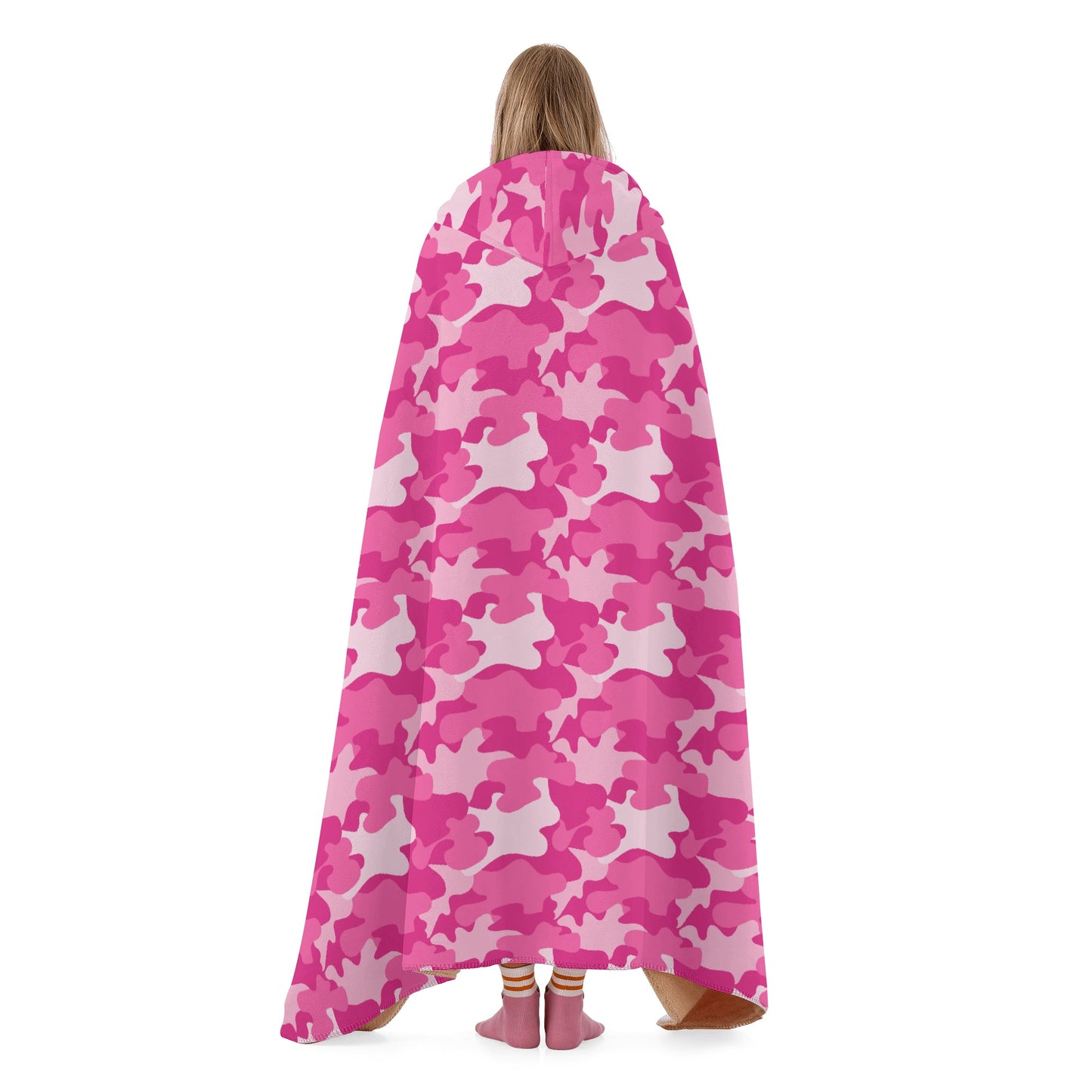 Pink Camo Hooded Blanket - Micro Fleece Lining Cosy Sherpa Blanket