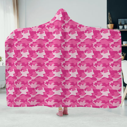 Pink Camo Hooded Blanket - Micro Fleece Lining Cosy Sherpa Blanket