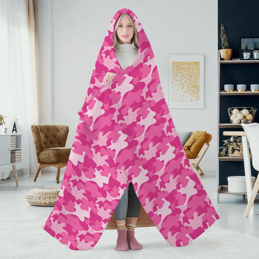 Pink Camo Hooded Blanket - Micro Fleece Lining Cosy Sherpa Blanket