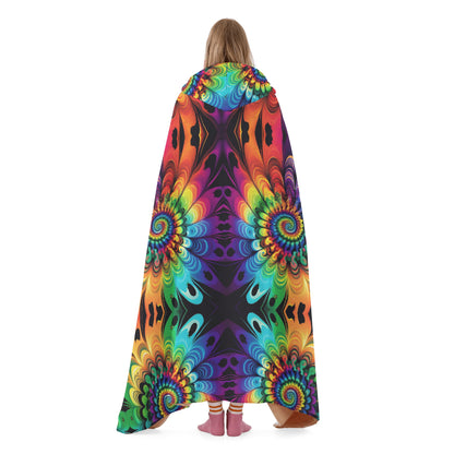 Rainbow Iron Cross Hooded Blanket - Micro Fleece Lining Cosy Sherpa Blanket