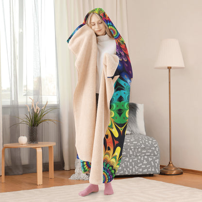 Rainbow Iron Cross Hooded Blanket - Micro Fleece Lining Cosy Sherpa Blanket