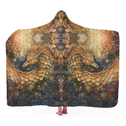 Golden Dragon Hooded Blanket - Micro Fleece Lining Cosy Sherpa Blanket