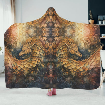 Golden Dragon Hooded Blanket - Micro Fleece Lining Cosy Sherpa Blanket