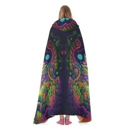 Psychedelic Green Leaf Hooded Blanket - Micro Fleece Lining Cosy Sherpa Blanket
