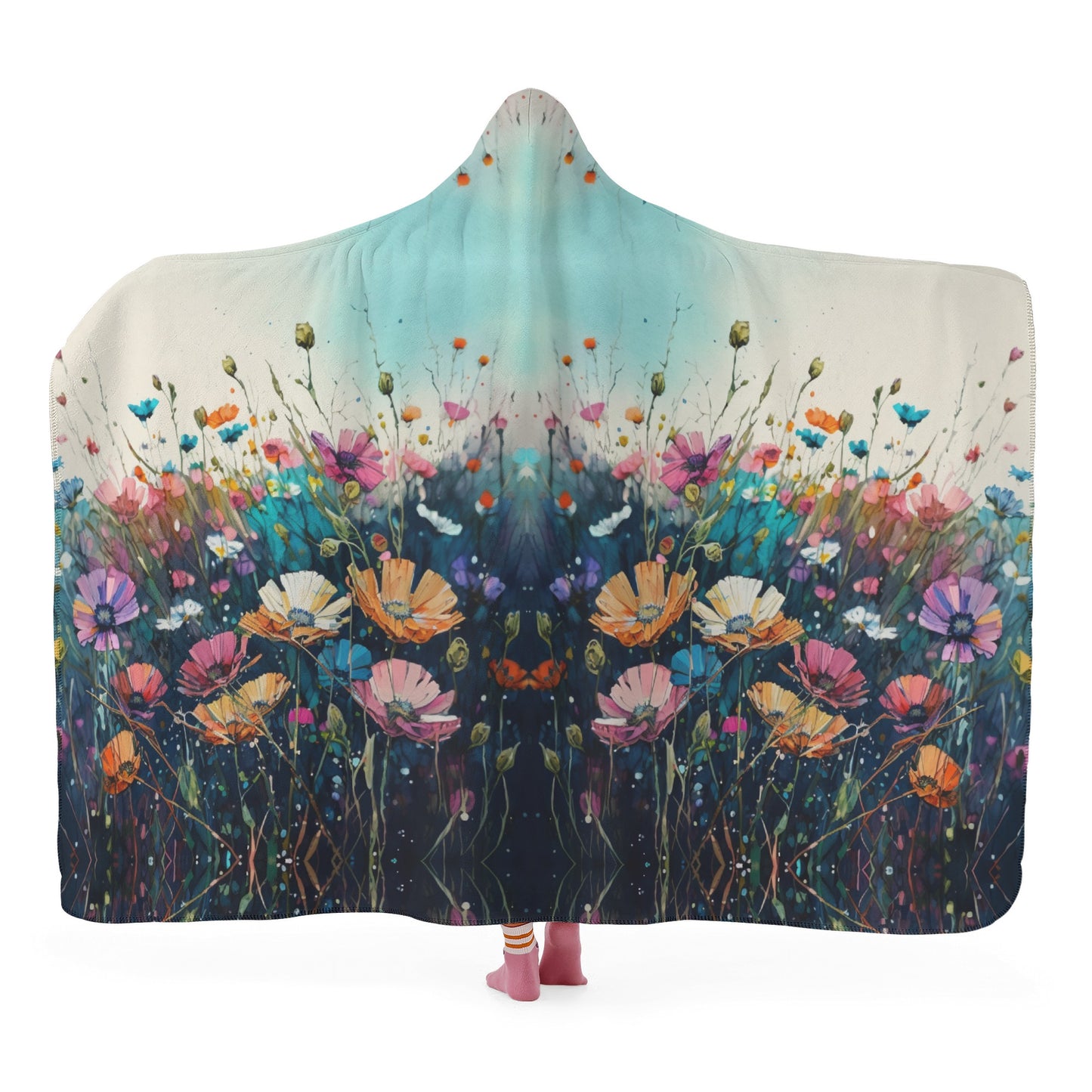 Dark Wild Flower Hooded Blanket - Micro Fleece Lining Cosy Sherpa Blanket