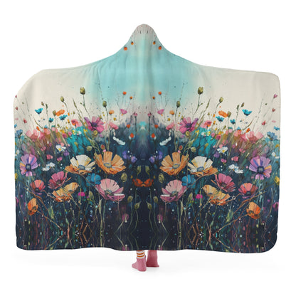 Dark Wild Flower Hooded Blanket - Micro Fleece Lining Cosy Sherpa Blanket