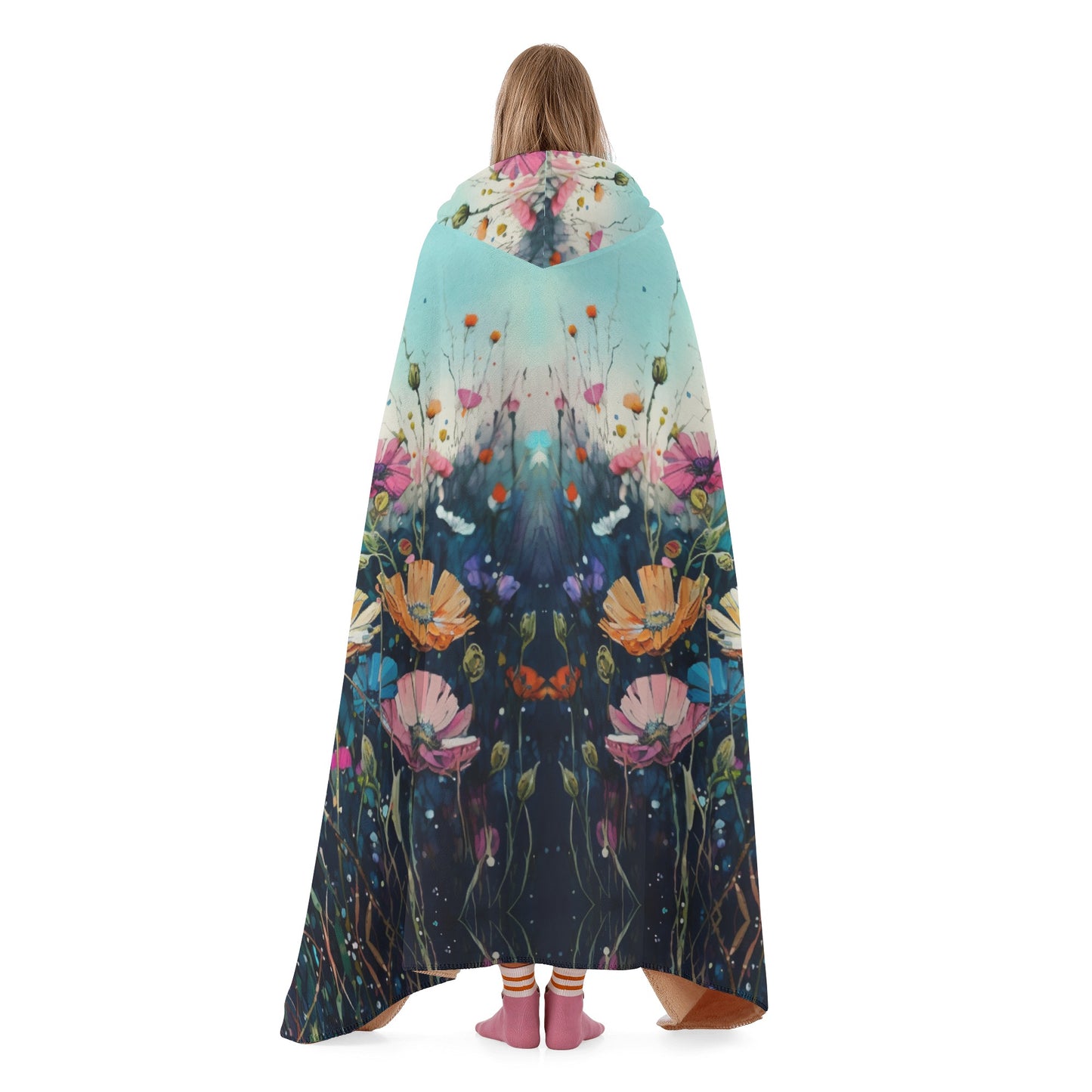 Dark Wild Flower Hooded Blanket - Micro Fleece Lining Cosy Sherpa Blanket