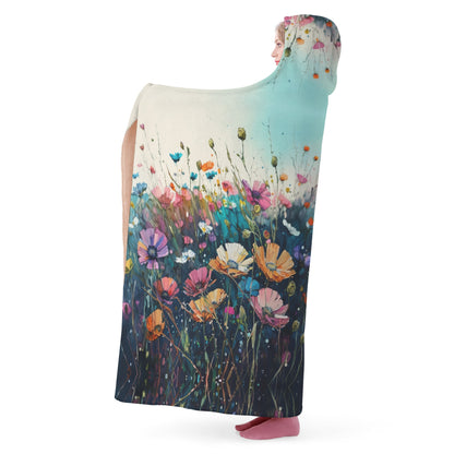 Dark Wild Flower Hooded Blanket - Micro Fleece Lining Cosy Sherpa Blanket