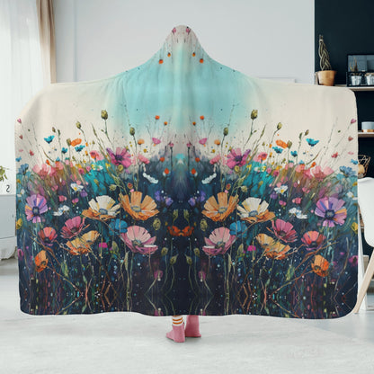 Dark Wild Flower Hooded Blanket - Micro Fleece Lining Cosy Sherpa Blanket