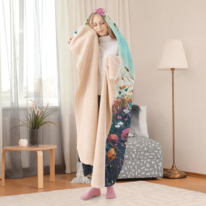 Dark Wild Flower Hooded Blanket - Micro Fleece Lining Cosy Sherpa Blanket
