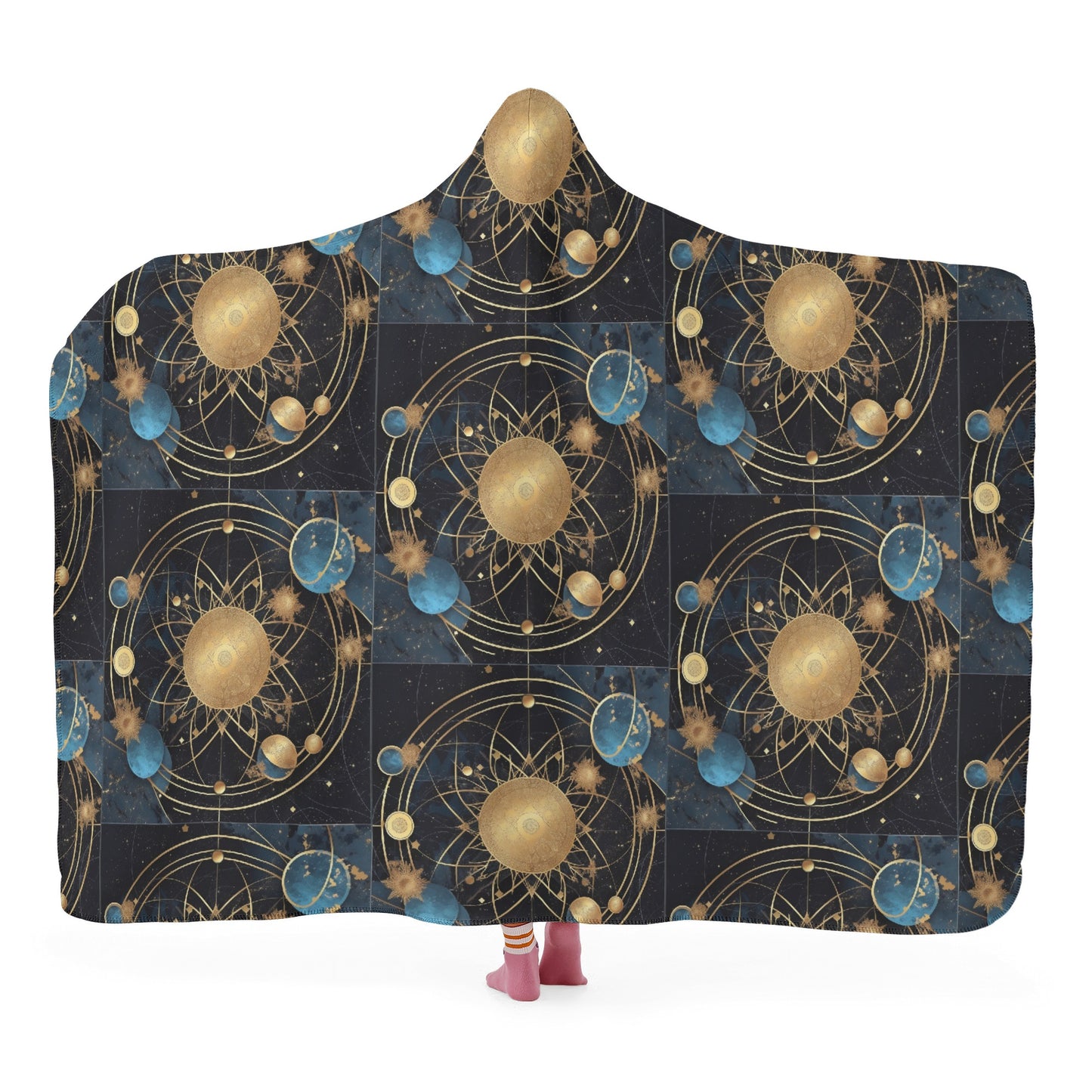 Cosmic Celestial Planets 8 Hooded Blanket - Micro Fleece Lining Cosy Sherpa Blanket