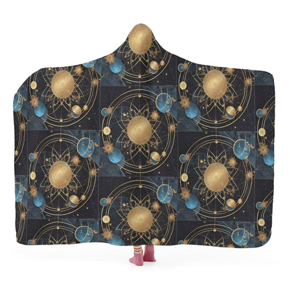 Cosmic Celestial Planets 8 Hooded Blanket - Micro Fleece Lining Cosy Sherpa Blanket