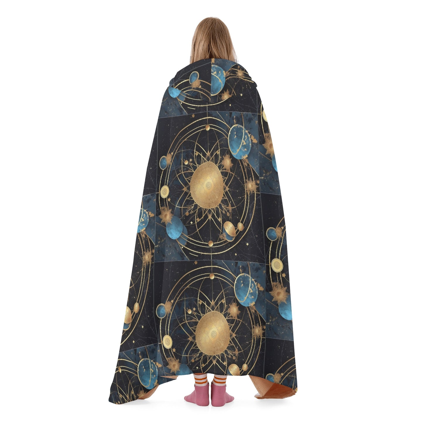 Cosmic Celestial Planets 8 Hooded Blanket - Micro Fleece Lining Cosy Sherpa Blanket