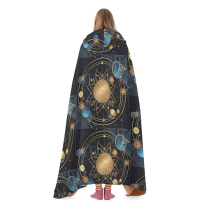 Cosmic Celestial Planets 8 Hooded Blanket - Micro Fleece Lining Cosy Sherpa Blanket