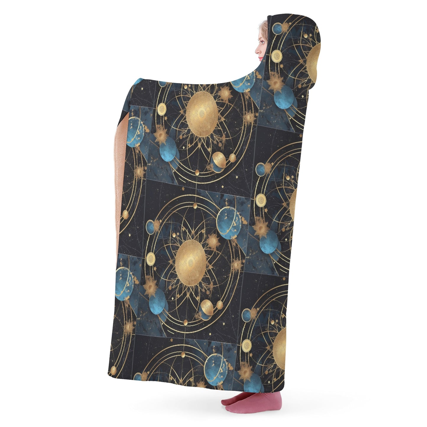 Cosmic Celestial Planets 8 Hooded Blanket - Micro Fleece Lining Cosy Sherpa Blanket