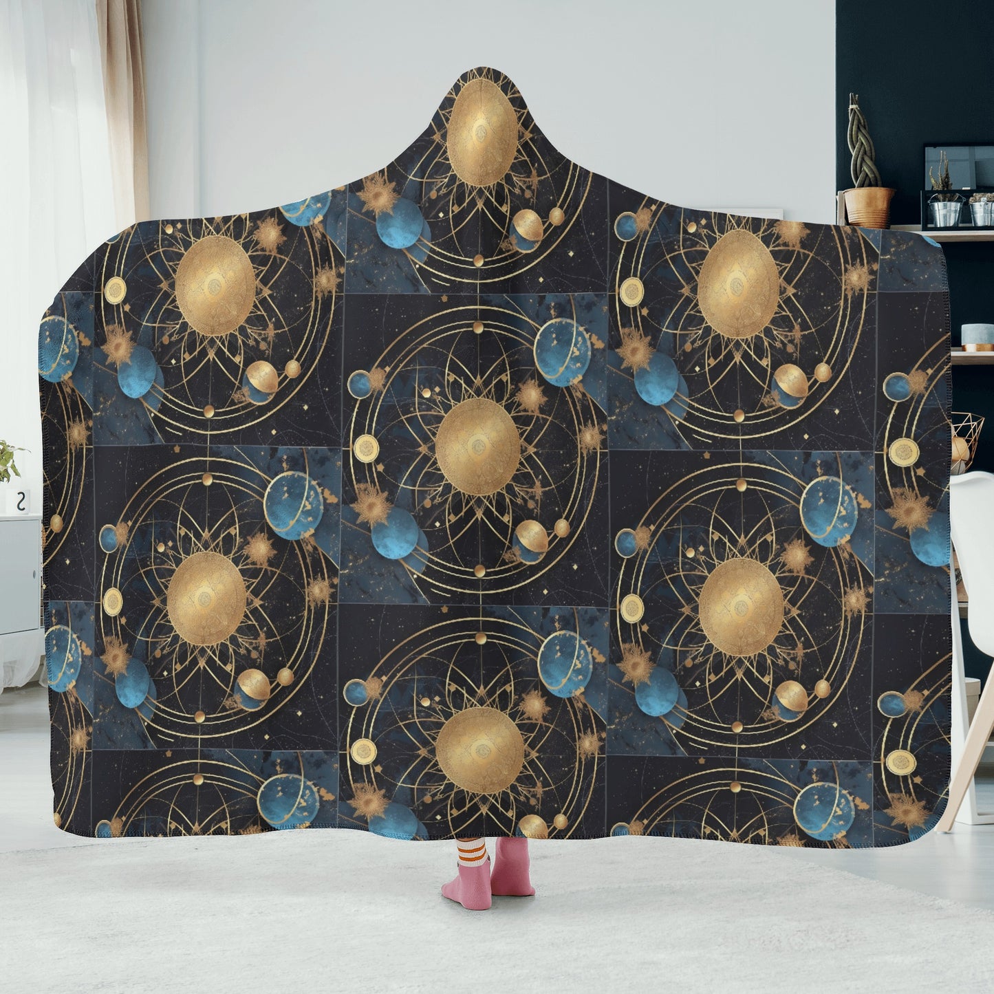 Cosmic Celestial Planets 8 Hooded Blanket - Micro Fleece Lining Cosy Sherpa Blanket
