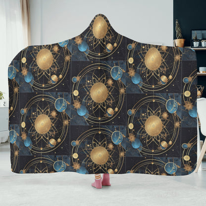 Cosmic Celestial Planets 8 Hooded Blanket - Micro Fleece Lining Cosy Sherpa Blanket