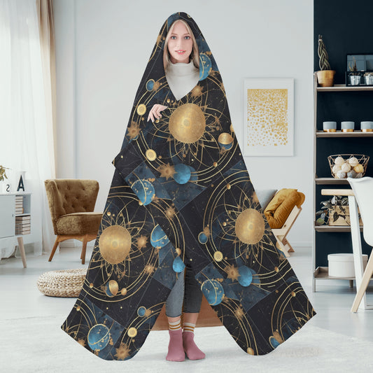 Cosmic Celestial Planets 8 Hooded Blanket - Micro Fleece Lining Cosy Sherpa Blanket