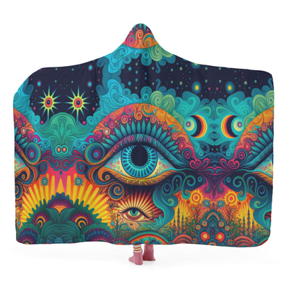 Psychedelic Eye Hooded Blanket - Micro Fleece Lining Cosy Sherpa Blanket