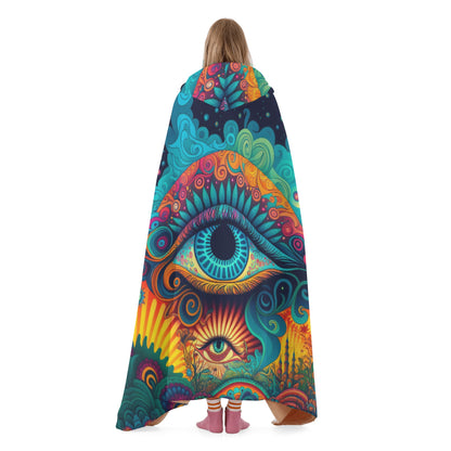 Psychedelic Eye Hooded Blanket - Micro Fleece Lining Cosy Sherpa Blanket
