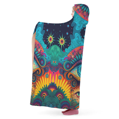 Psychedelic Eye Hooded Blanket - Micro Fleece Lining Cosy Sherpa Blanket