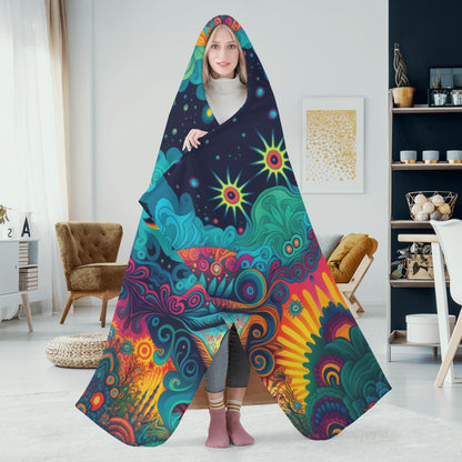 Psychedelic Eye Hooded Blanket - Micro Fleece Lining Cosy Sherpa Blanket