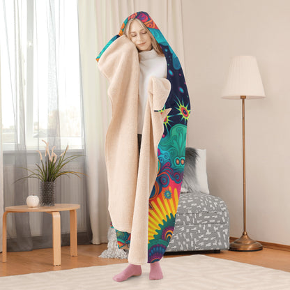 Psychedelic Eye Hooded Blanket - Micro Fleece Lining Cosy Sherpa Blanket