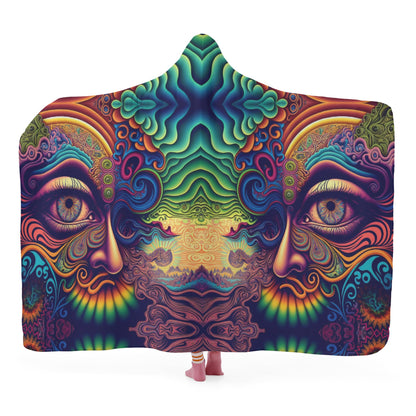 Psychedelic Face Hooded Blanket - Micro Fleece Lining Cosy Sherpa Blanket