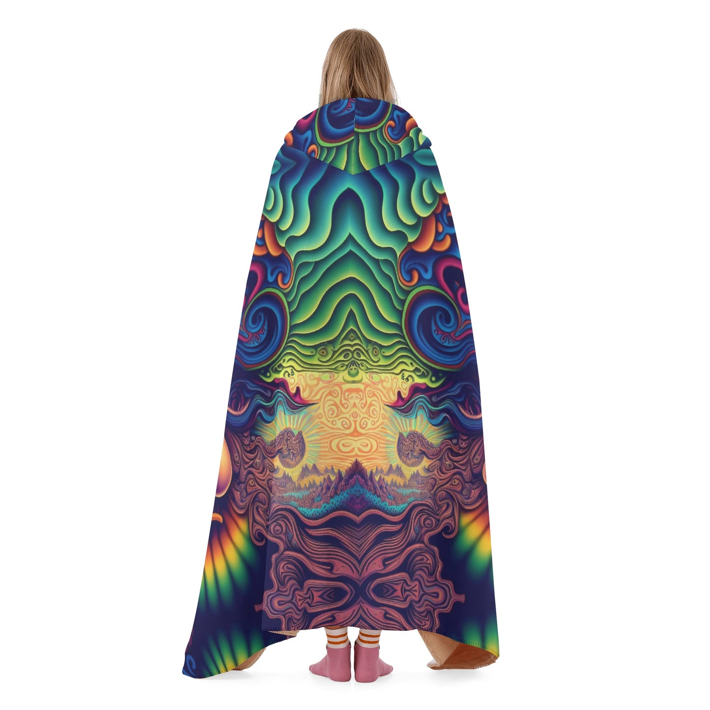 Psychedelic Face Hooded Blanket - Micro Fleece Lining Cosy Sherpa Blanket