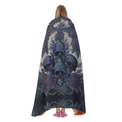 Blue Skulls Hooded Blanket - Micro Fleece Lining Cosy Sherpa Blanket