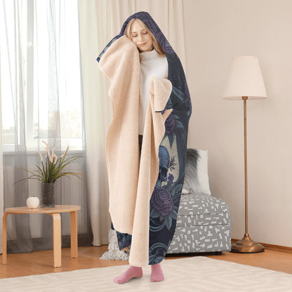 Blue Skulls Hooded Blanket - Micro Fleece Lining Cosy Sherpa Blanket
