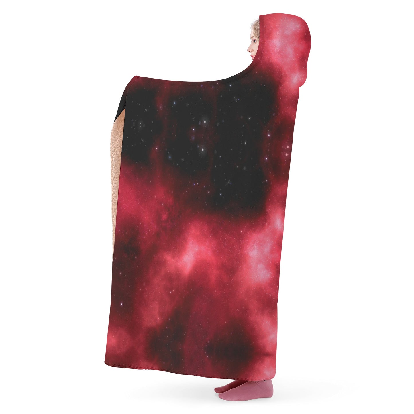 Red Mars Galaxy Hooded Blanket - Micro Fleece Lining Cosy Sherpa Blanket