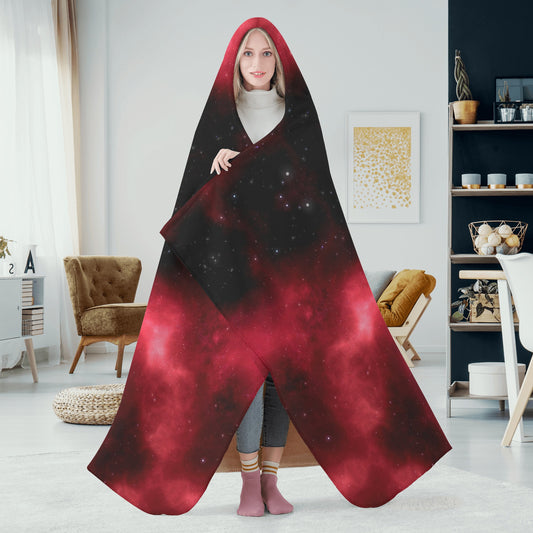 Red Mars Galaxy Hooded Blanket - Micro Fleece Lining Cosy Sherpa Blanket