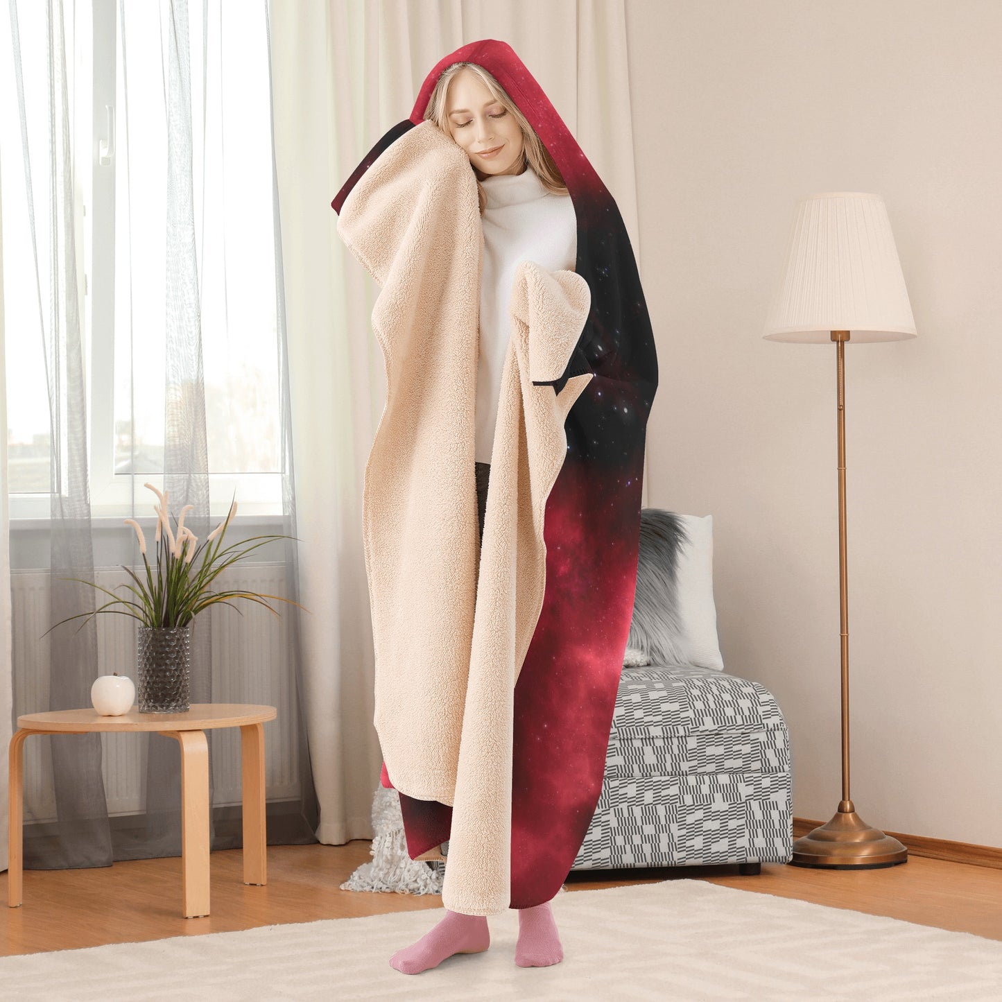 Red Mars Galaxy Hooded Blanket - Micro Fleece Lining Cosy Sherpa Blanket