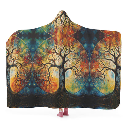 Tree of Life Hooded Blanket - Micro Fleece Lining Cosy Sherpa Blanket